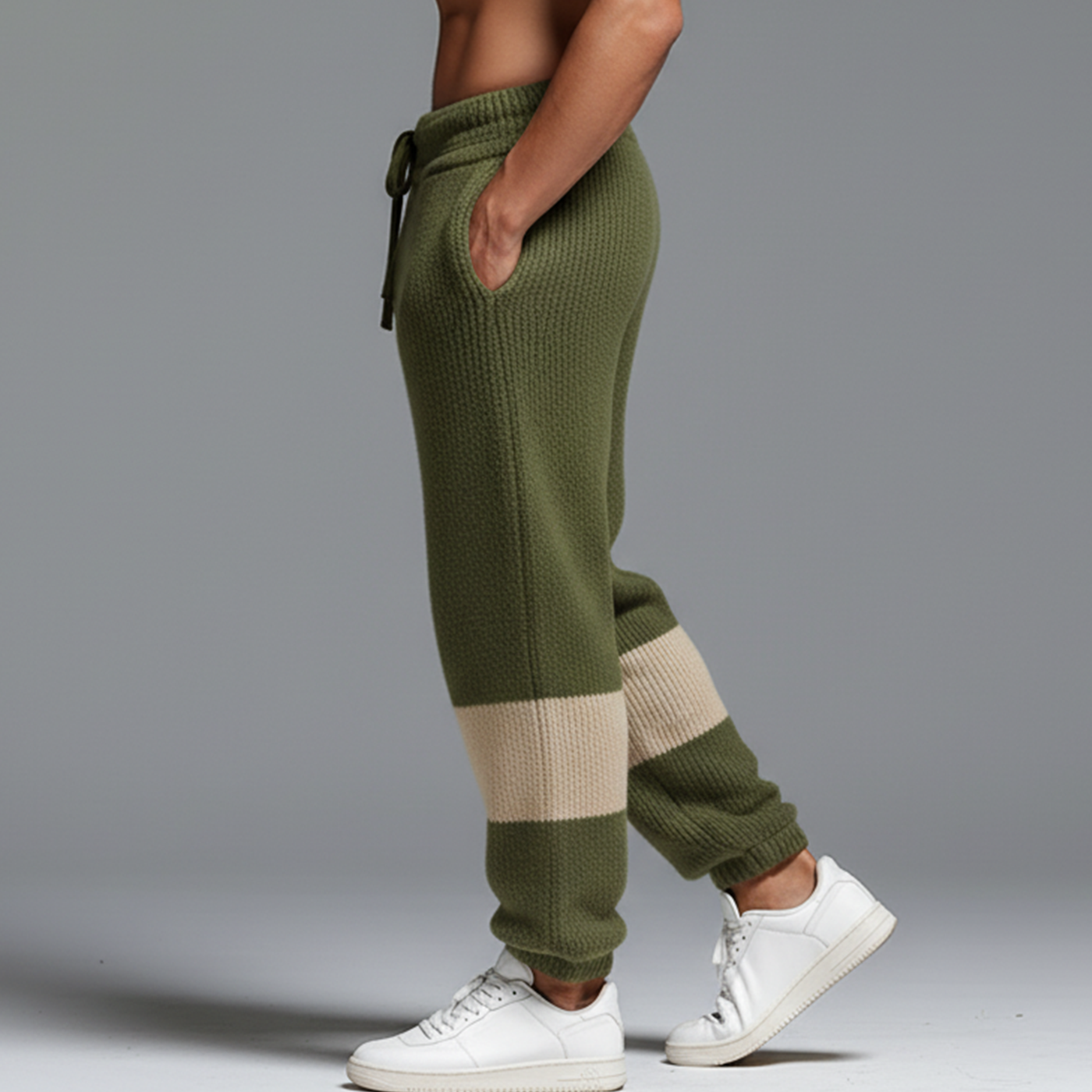 Pantalon Décontracté En Maille À Taille Élastique