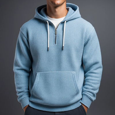 Sweat À Capuche Demi-zippé En Maille Gaufrée